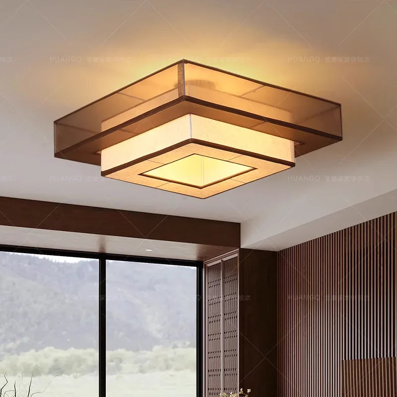 plafonnier chinois rétro japonais wabi-sabi en tissu décoratif - vue 6 sur 8