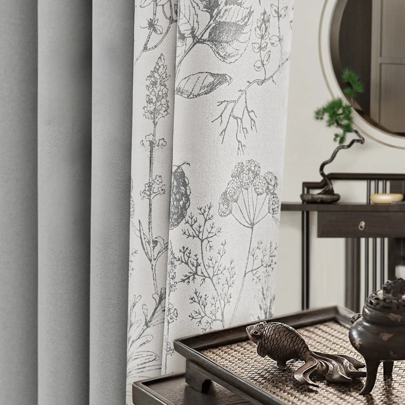 Rideau floral style chinois occultation partielle pour salon
