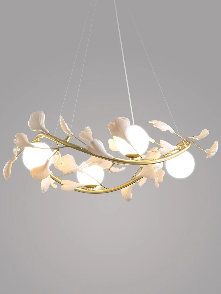 lustre en feuilles de ginkgo avec éclairage led décoratif moderne - vue 7 sur 8