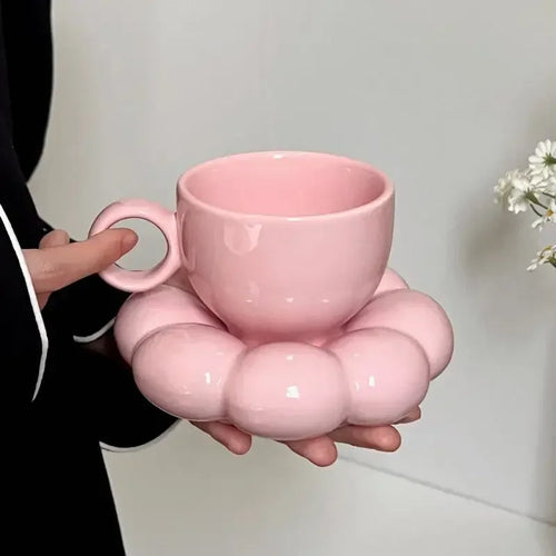 Ensemble tasses ceramique nuage soucoupe fleur decorative