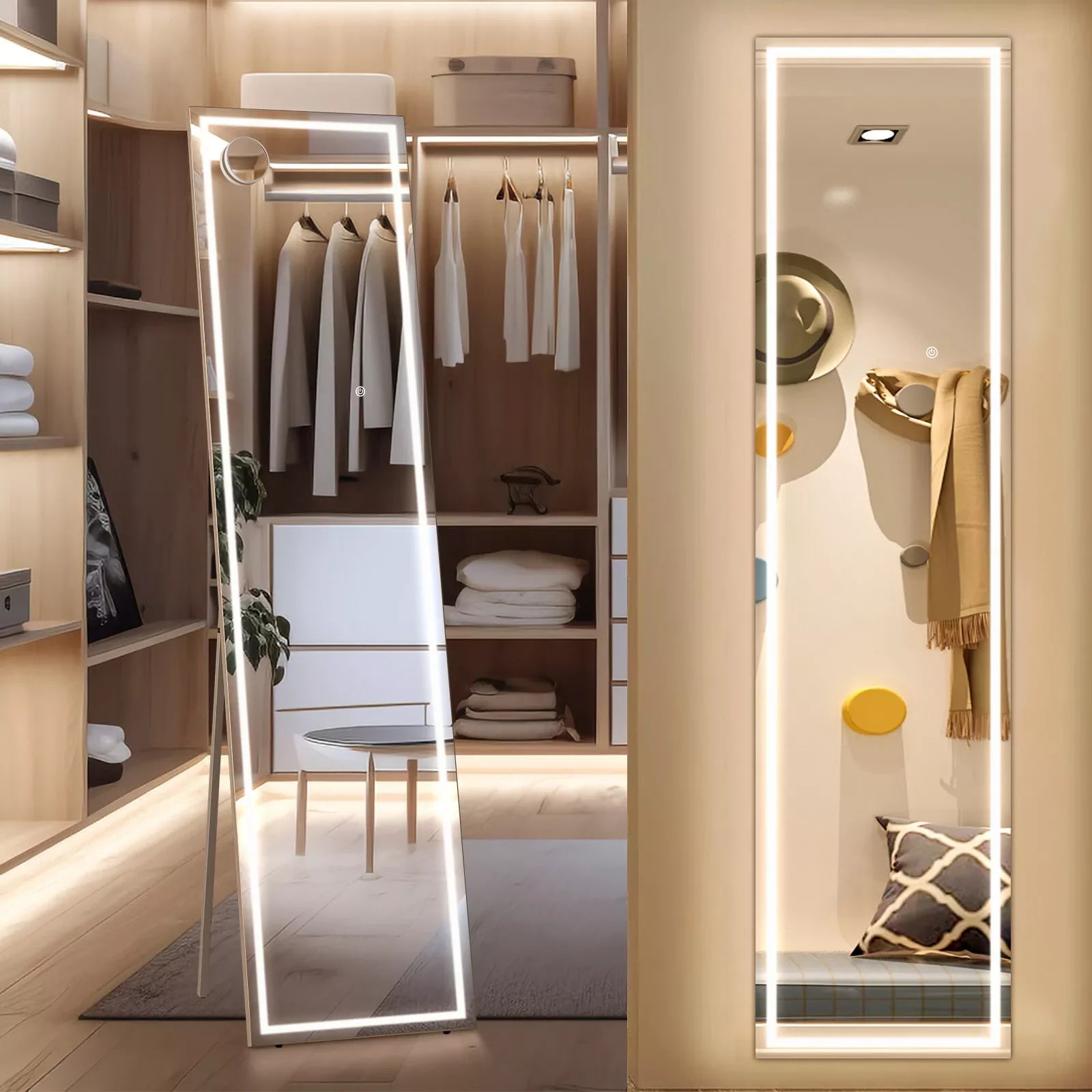 Miroir led pleine longueur inclinable avec support et lumière réglable