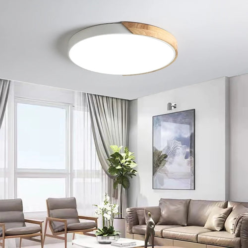 Plafonnier LED rond en bois