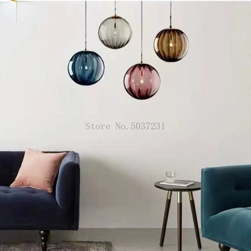 Lustre boule de verre coloré nordique lampes suspendues moderne Grain d'eau Restaurant cuisine luminaire suspendu chambre lampe de chevet - vue 6 sur 29