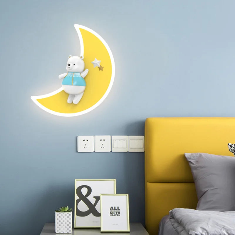applique murale ours blanc lampe lune pour chambre enfant - vue 6 sur 7