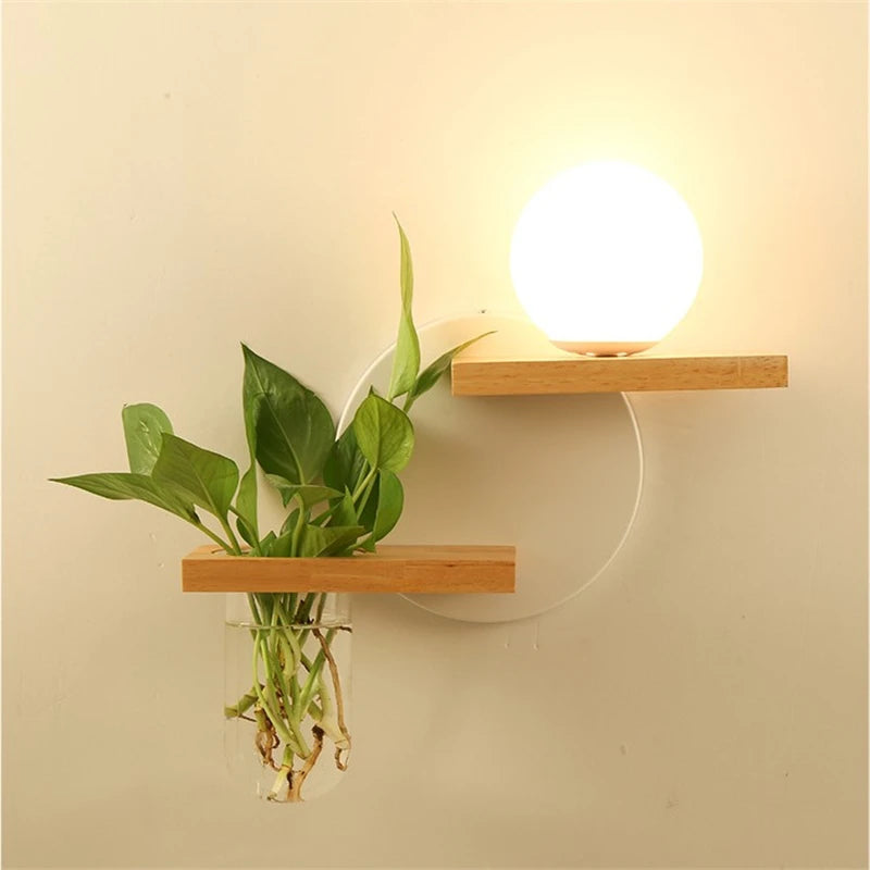 applique murale led en bois avec pot de plante nordique - vue 5 sur 23