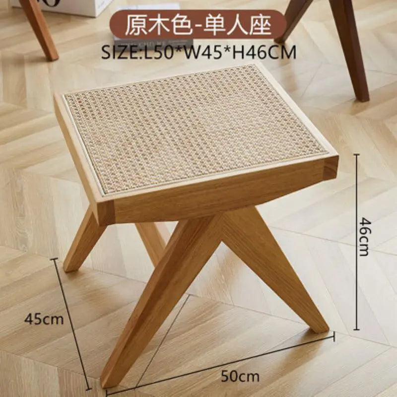 tabouret en rotin véritable style nordique pour changer de chaussures - vue 10 sur 14