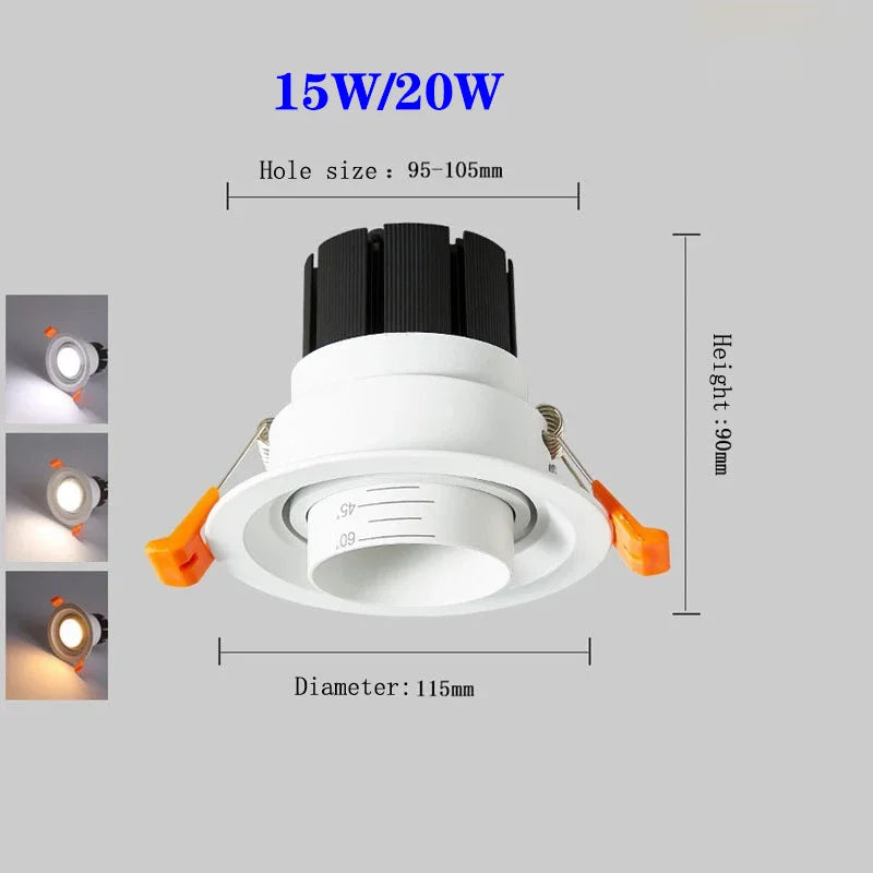 Spot Zoom intégré dimmable encastré 15-60 degrés COB - vue 5 sur 8