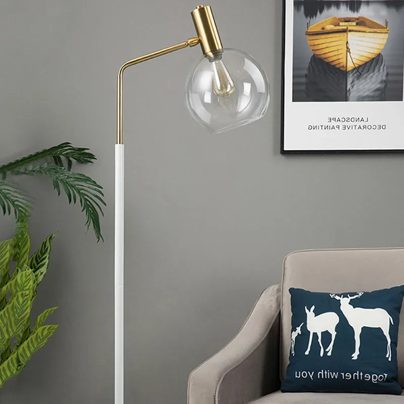 lampadaire doré et noir en métal et verre pour intérieur - vue 6 sur 9