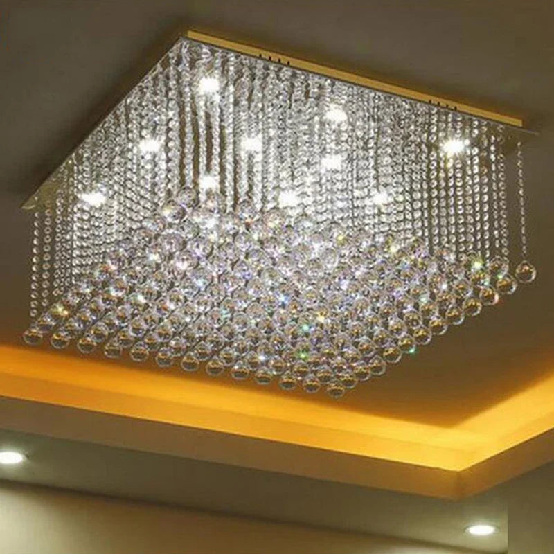 Lustre en cristal carré encastré pour salon de luxe lustres en cristal suspension LED lumière décoration de la maison lampe de ciel - vue 3 sur 6