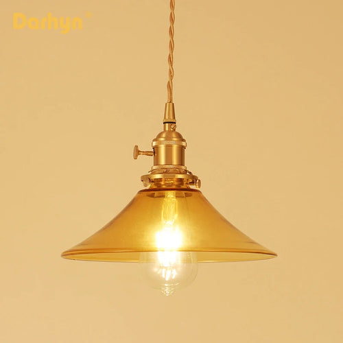 Suspension Verre Laiton Cuivre Minimaliste E27 Edison Restaurant