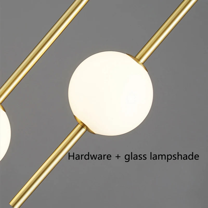 Nordique LED simple boule de verre lustre chambre chevet longue ligne lampes suspendues restaurant moderne décoration intérieure lampe lustre - vue 3 sur 10