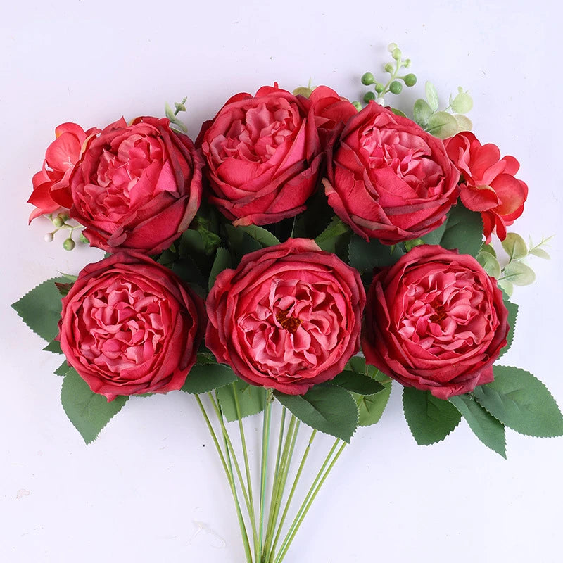 bouquet de roses artificielles en soie pour décoration intérieure - vue 8 sur 16