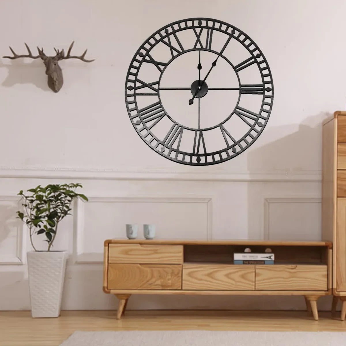 horloge murale rétro en fer noir moderne chiffres romains décorative - vue 9 sur 8