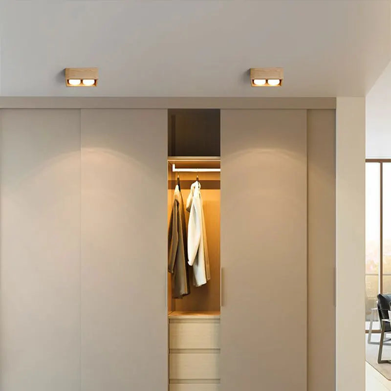 plafonnier minimaliste bois brut intérieur chambre bureau couloir vestiaire - vue 5 sur 13