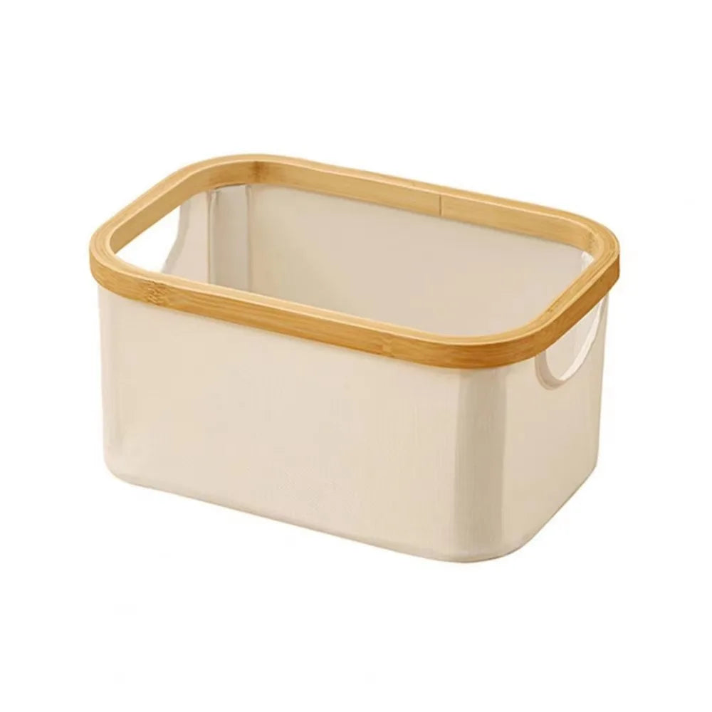 panier de rangement pliable avec poignées en bambou et tissu épais - vue 12 sur 12
