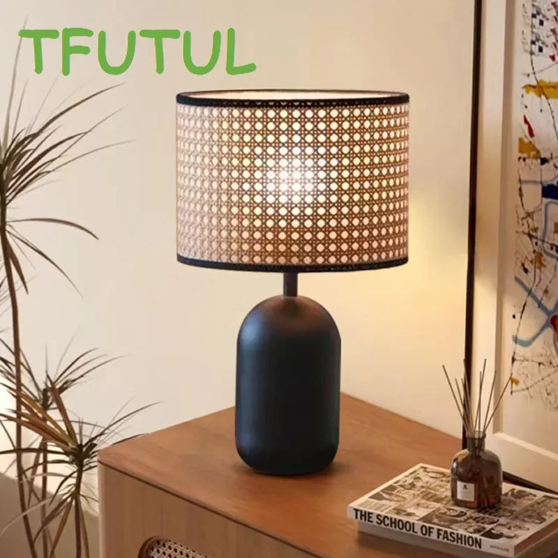 Lampe Vintage Rotin Bureau Bambou Chambre - vue 3 sur 7