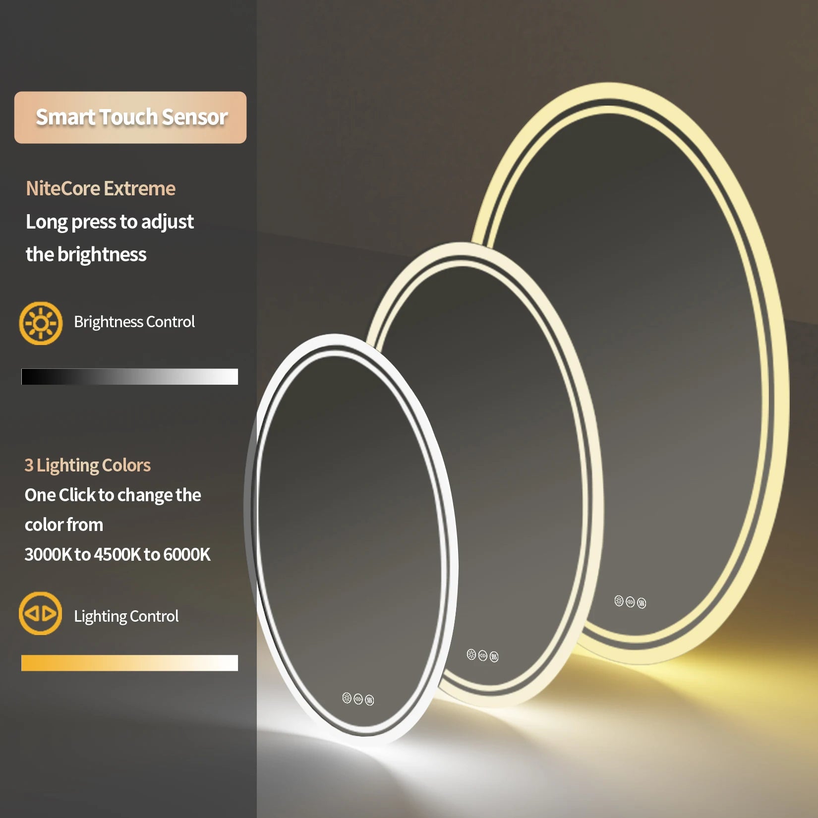 miroir oval lumineux avec fonction antibuée et éclairage ajustable - vue 4 sur 8