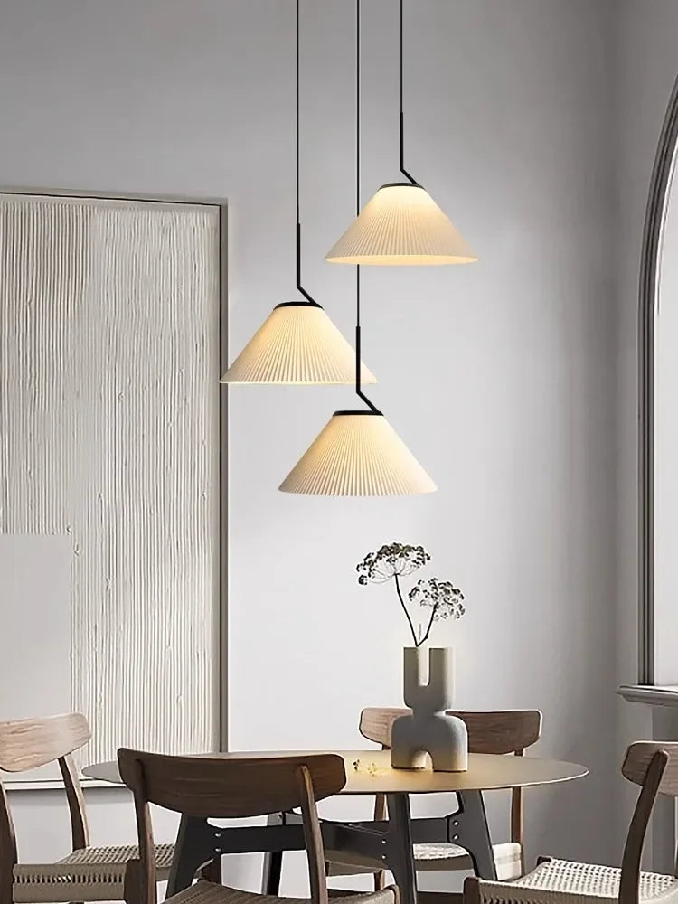 Nordique Plissé Crème PENDENTIF LED Lumière Pour Salon Cuisine Restaurant Lustre Loft Suspension Lustre Décoration de La Maison - vue 6 sur 7