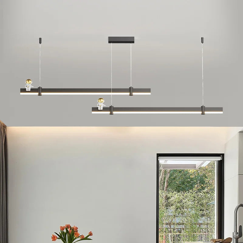suspension led minimaliste moderne en acier brossé noir