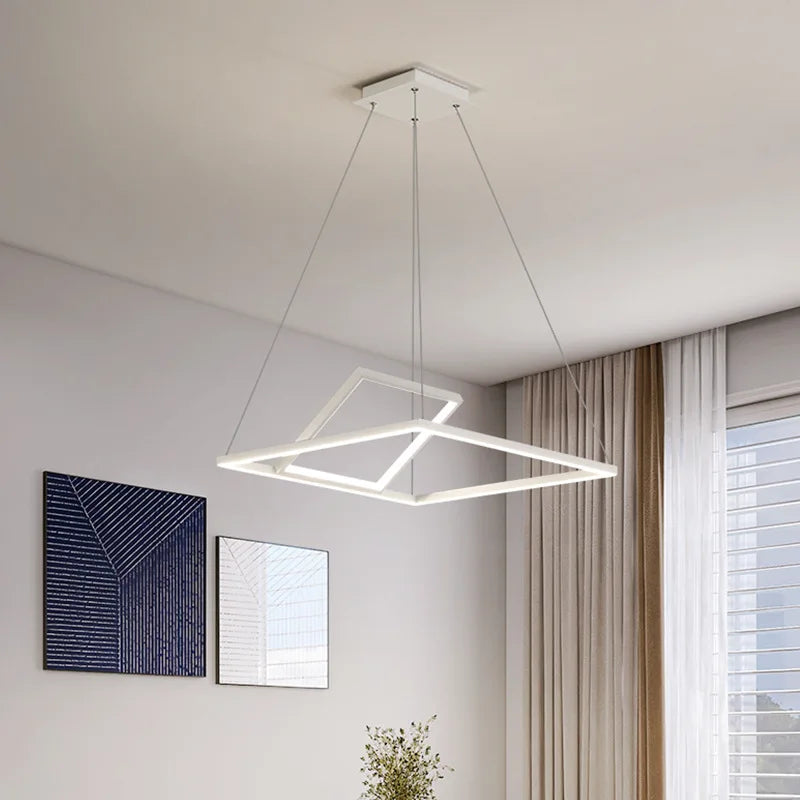 lustre carré minimaliste moderne avec éclairage dimmable - vue 6 sur 14
