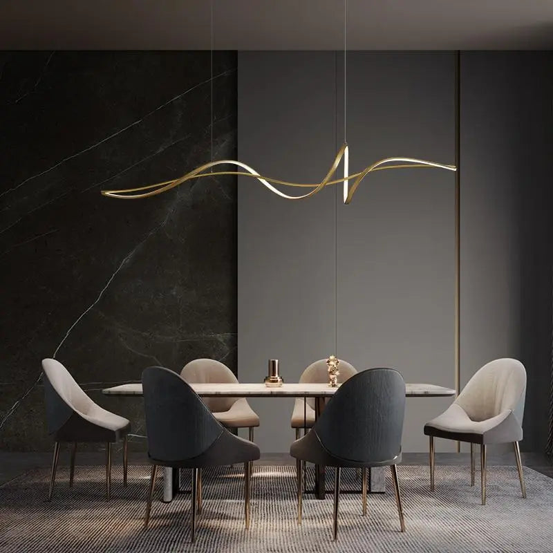 ruban forme Design salle à manger LED lustre en aluminium simplicité salon maison décoration intérieure éclairage de Table