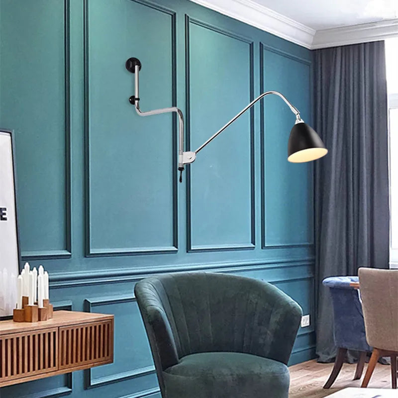 Nordic Modern Minimalist Swing Bedroom, Living Room, Study, Personalized Adjustable E27LED Creative Iron Wall Lamp - vue 3 sur 8