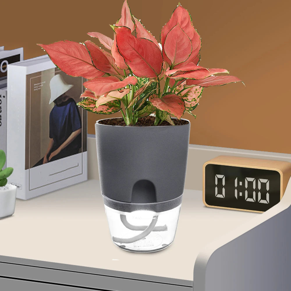 pot de fleurs en plastique avec arrosage automatique et corde absorbante - vue 5 sur 8