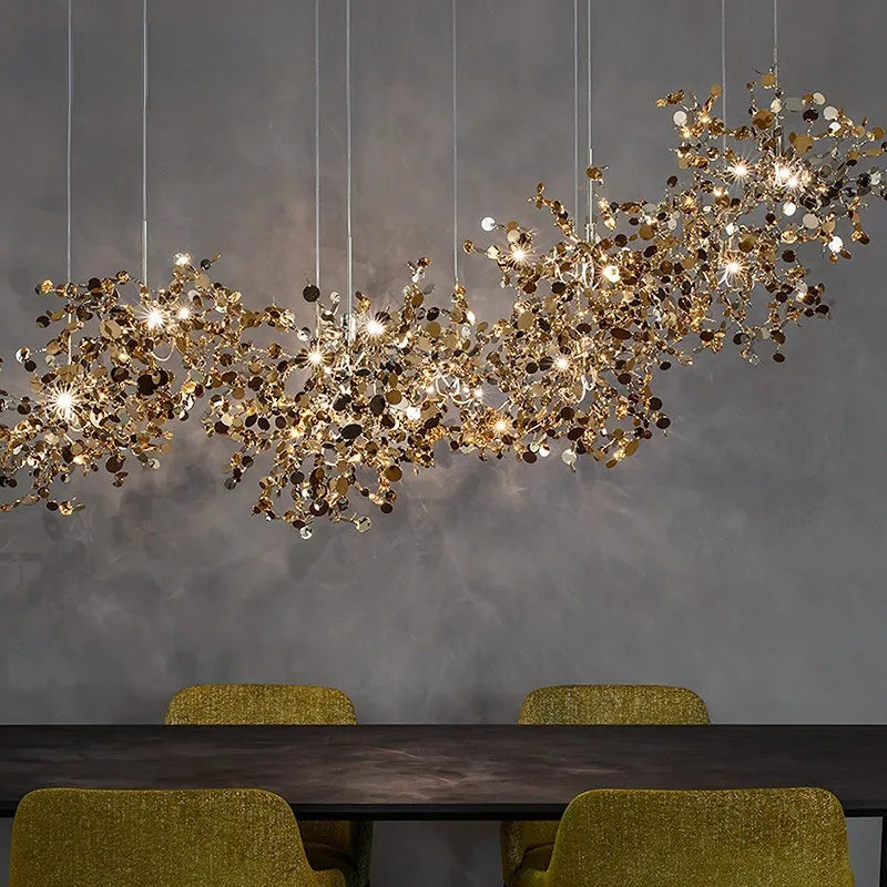 Lustre moderne en acier inoxydable feuille chromée nordique LED - vue 3 sur 14