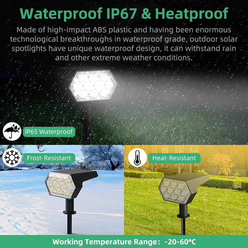 KHTO lumières solaires extérieures 92 LED spots solaires extérieurs IP67 étanche lampes de jardin solaires 2 en 1 pour porche de jardin de cour - vue 6 sur 12