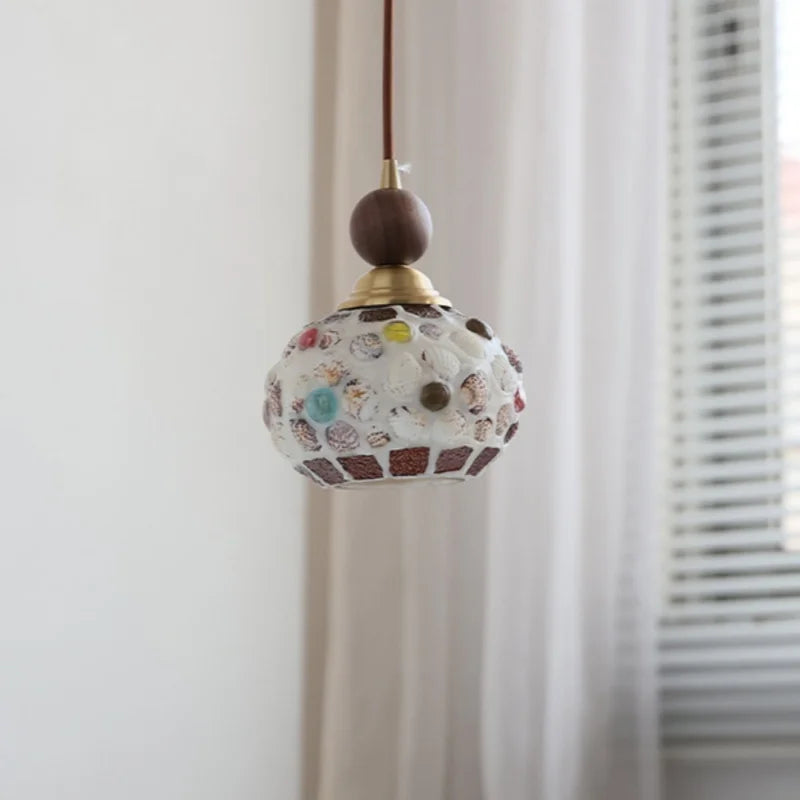 suspension en verre coloré avec fil de bois réglable moderne