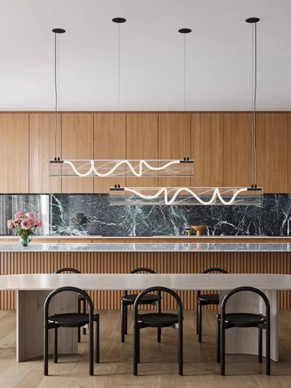 Italian designer art LED restaurant chandelier modern living room irregular long bar counter, dining table lighting fixtures - vue 4 sur 7