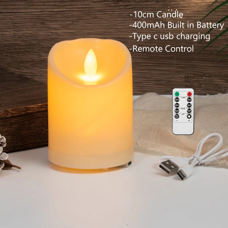 bougie pilier led rechargeable à distance avec minuterie et ambiance festive - vue 8 sur 13