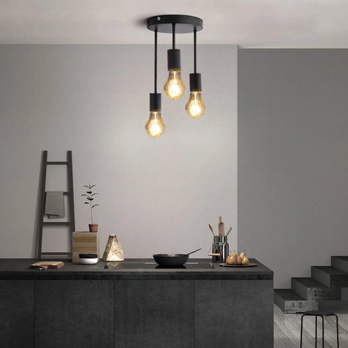 Grensk Plafonnier Industriel Noir 3 Têtes Ampoules Luminaire Vintage Pour Cuisine Balcon Porche Salon