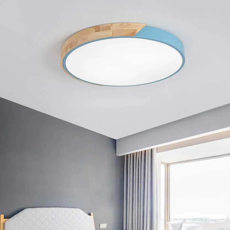 Plafonnier LED rond en bois