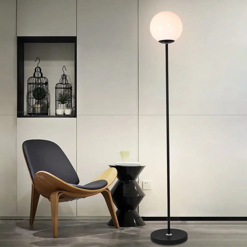 Lampadaire verre moderne blanc noir E27 - vue 3 sur 8