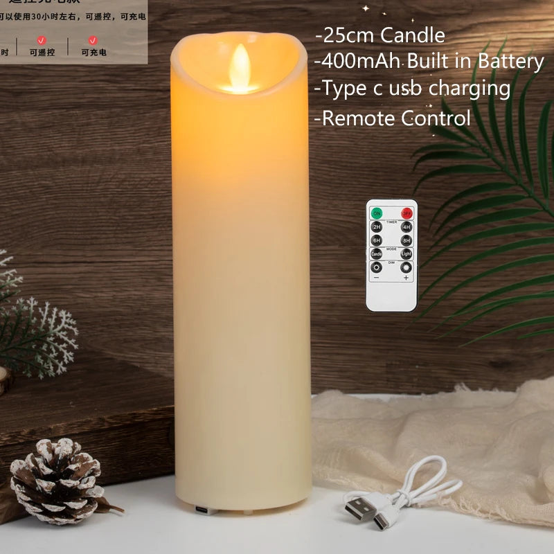 bougie pilier led rechargeable à distance avec minuterie et ambiance festive - vue 10 sur 13