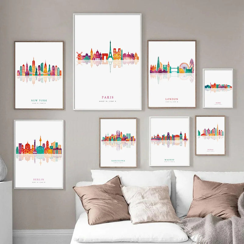 affiches art mural des skylines de grandes villes
