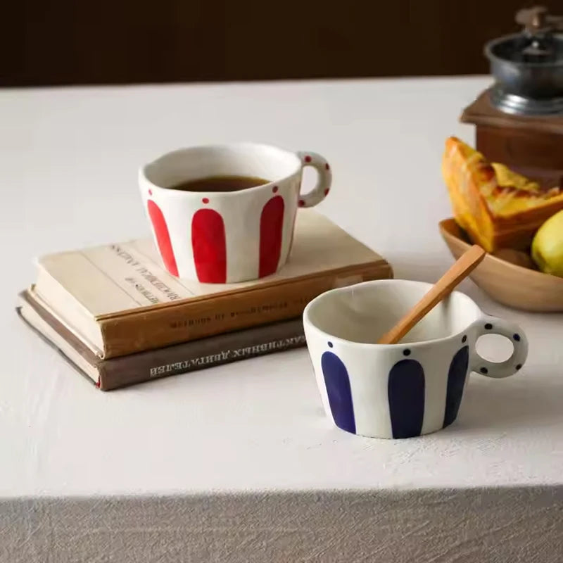Mug céramique rayures géométriques style nordique anse peinte - vue 5 sur 7