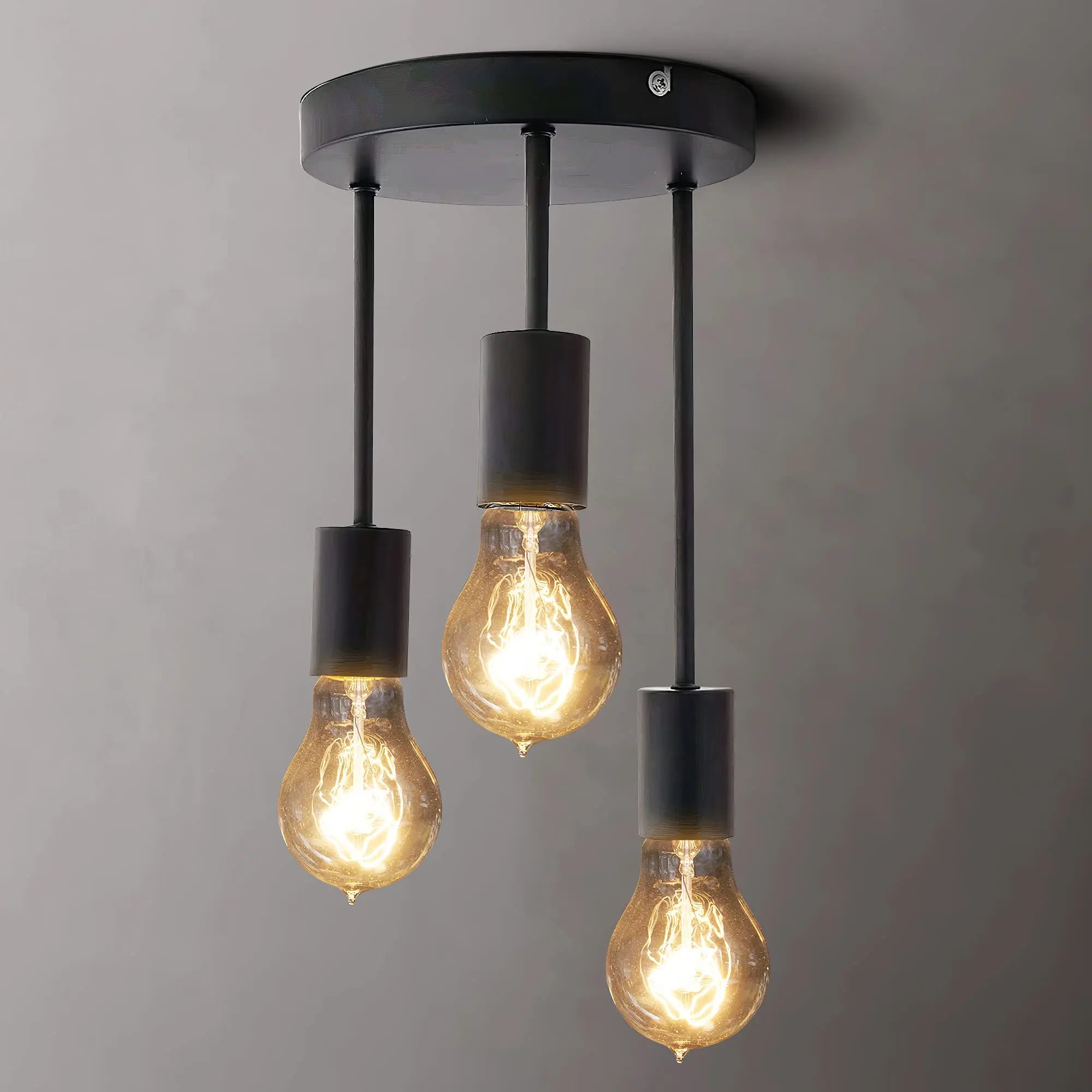 Grensk Plafonnier Industriel Noir 3 Têtes Ampoules Luminaire Vintage Pour Cuisine Balcon Porche Salon - vue 11 sur 10