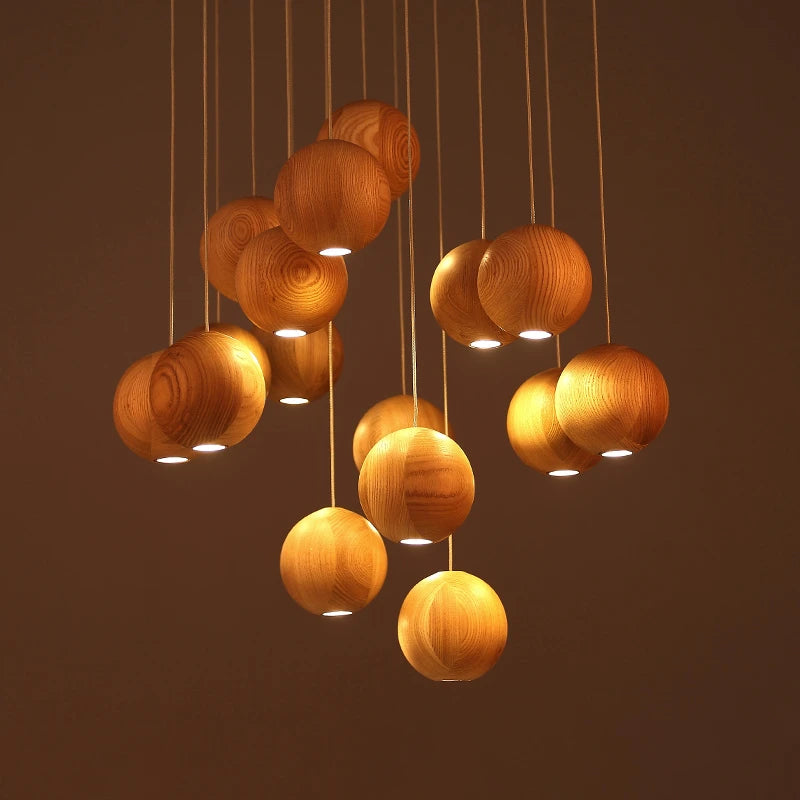 Suspension en bois nordique moderne meubles de salle à manger LED lumières décor à la maison salon villa hôtel
