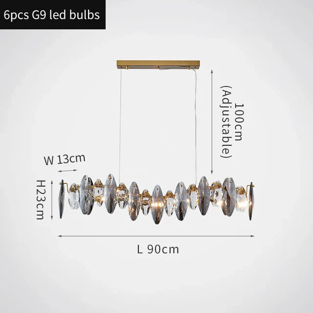 lustre moderne en cristal avec led et suspensions ronds