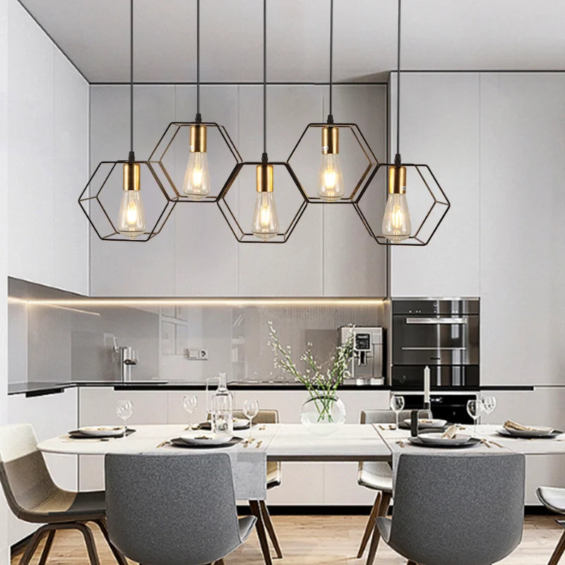 lustre créatif led moderne avec cadre métallique géométrique