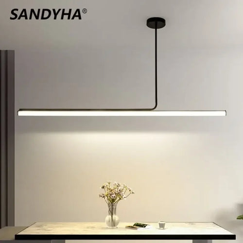 SANDYHA Nordique Design Minimaliste Bande Suspension Art Long Tube Lustre Salon Salle à Manger Cuisine Île Luminaires