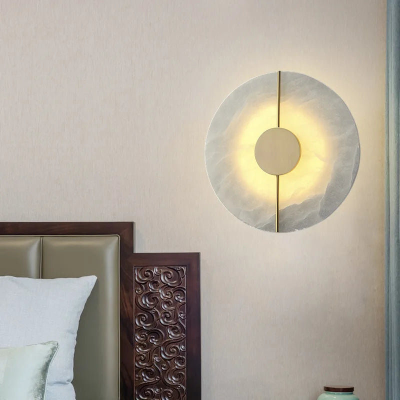 applique murale led design nordique en marbre et cuivre doré