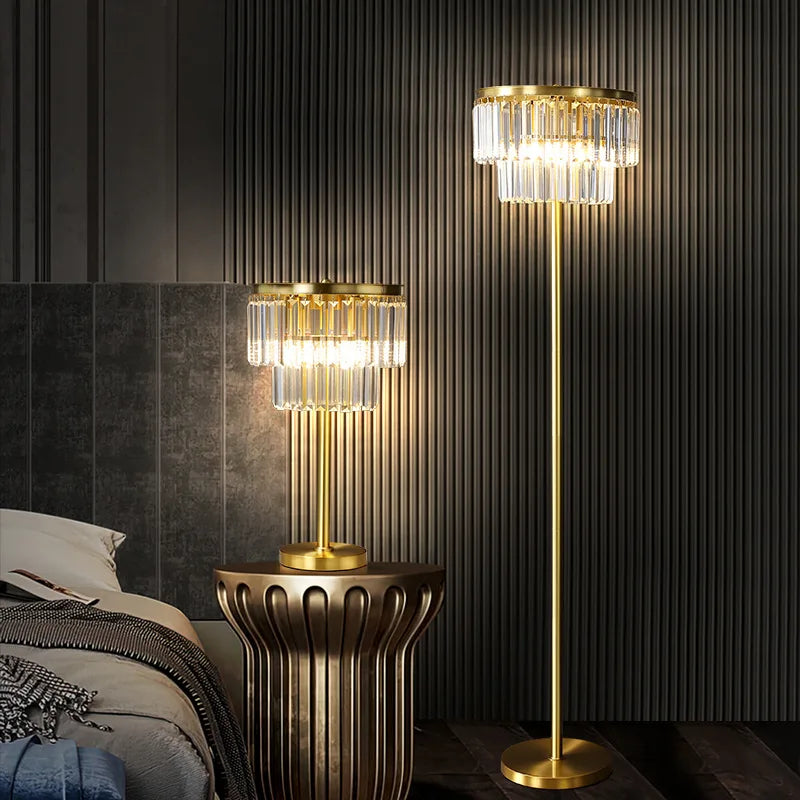 lampadaire moderne en verre et cuivre pour hôtel et bureau