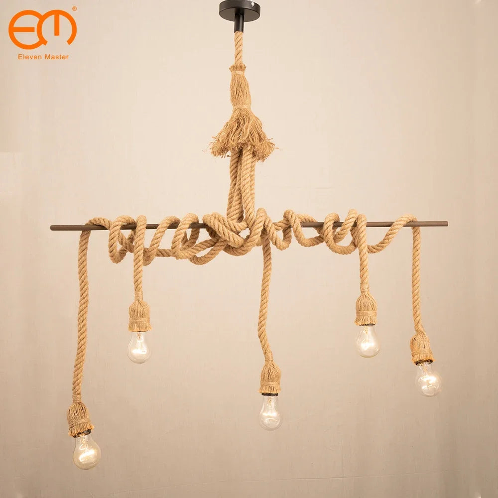 suspension rétro loft industriel en corde de chanvre avec ampoule edison