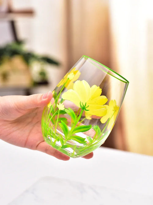 Verre à vin motifs floraux peints lot trois