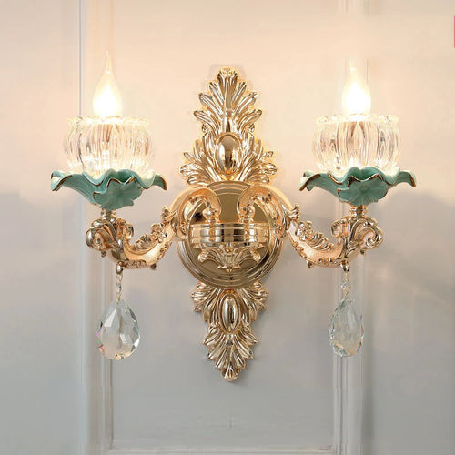 Lustre céramique à fleurs et cristal
