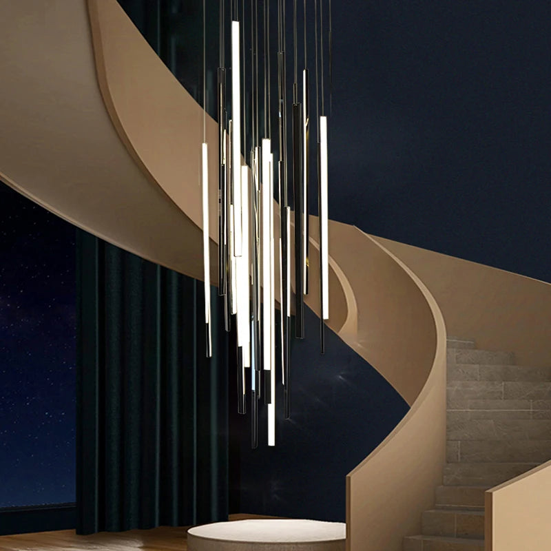 lustre long duplex moderne en acier inoxydable pour villa - vue 2 sur 8