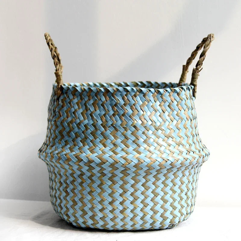panier de rangement pliable en osier fait main patchwork seagrass - vue 6 sur 8
